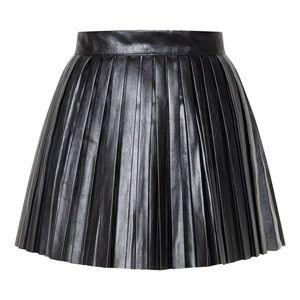 Black Faux Leather Pleated Skater Skirt